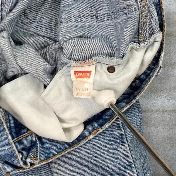 Vintage 90s Orange Tab Levis Jeans 550 36x34 Relaxed Fit Tapered Leg Light Wash - Picture 4 of 9